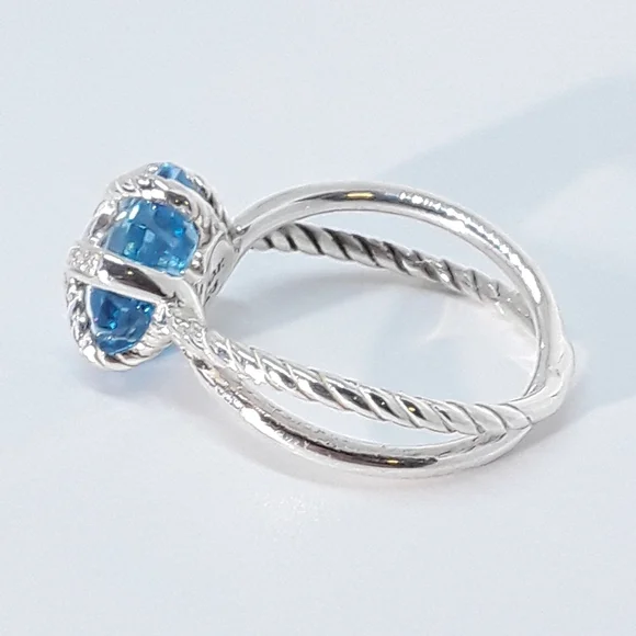 David Yurman Blue Topaz Cable Wrap Ring 6.5 - Picture 3 of 9